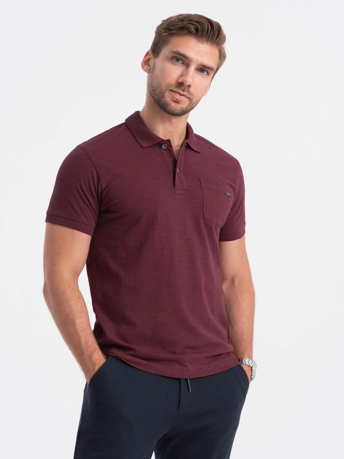 Ombre Men's polo t-shirt with decorative buttons