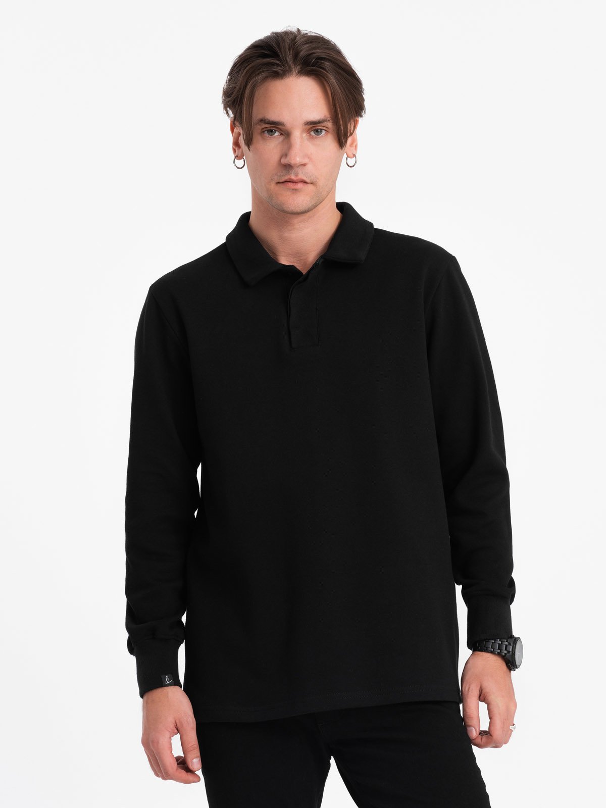 Ombre Men's structured knit polo collar sweatshirt - black