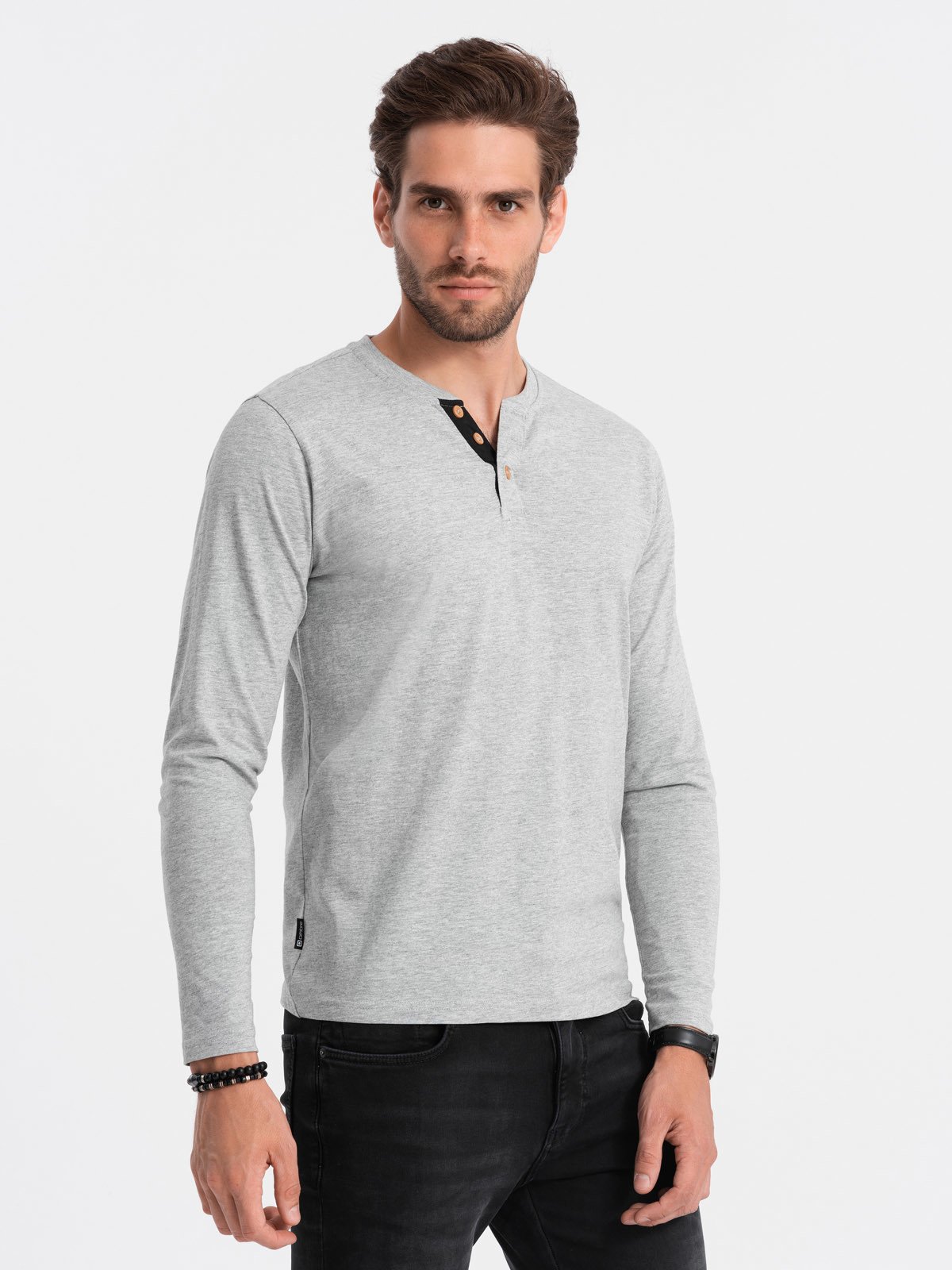 HENLEY men's neckline longsleeve - grey melange V8 OM-LSCL V8 OM-LSCL - 0107