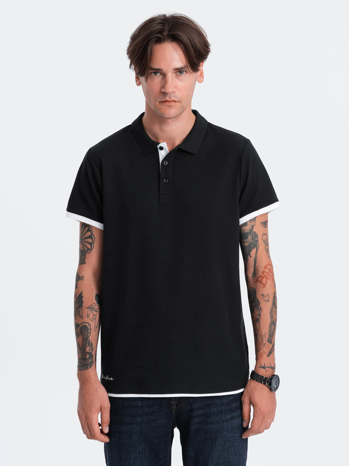 Men's cotton polo shirt - black V8 OM-POSS V8 OM-POSS - 0113