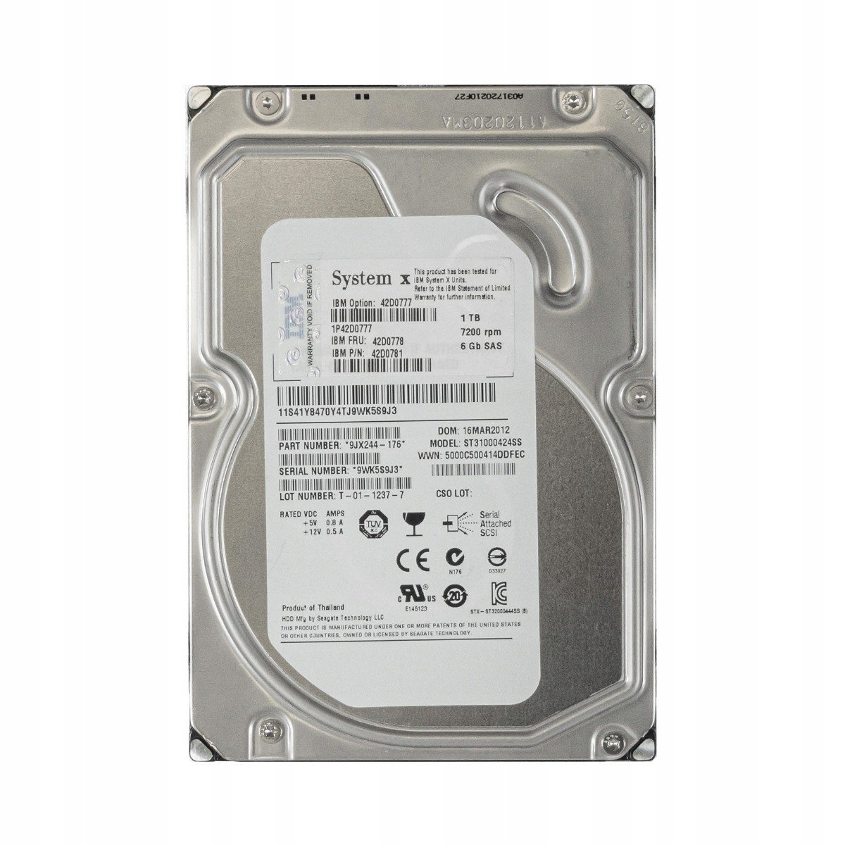 Ibm 42D0778 42D0781 1TB 7.2K 16MB SAS-2 3.5'' ST31000424SS