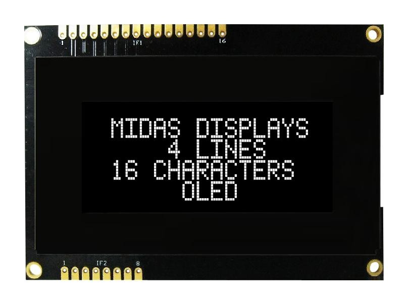 Midas Displays Mdob41605Av-Ewm Oled Alphanumeric Display, 16 X 4, Cob