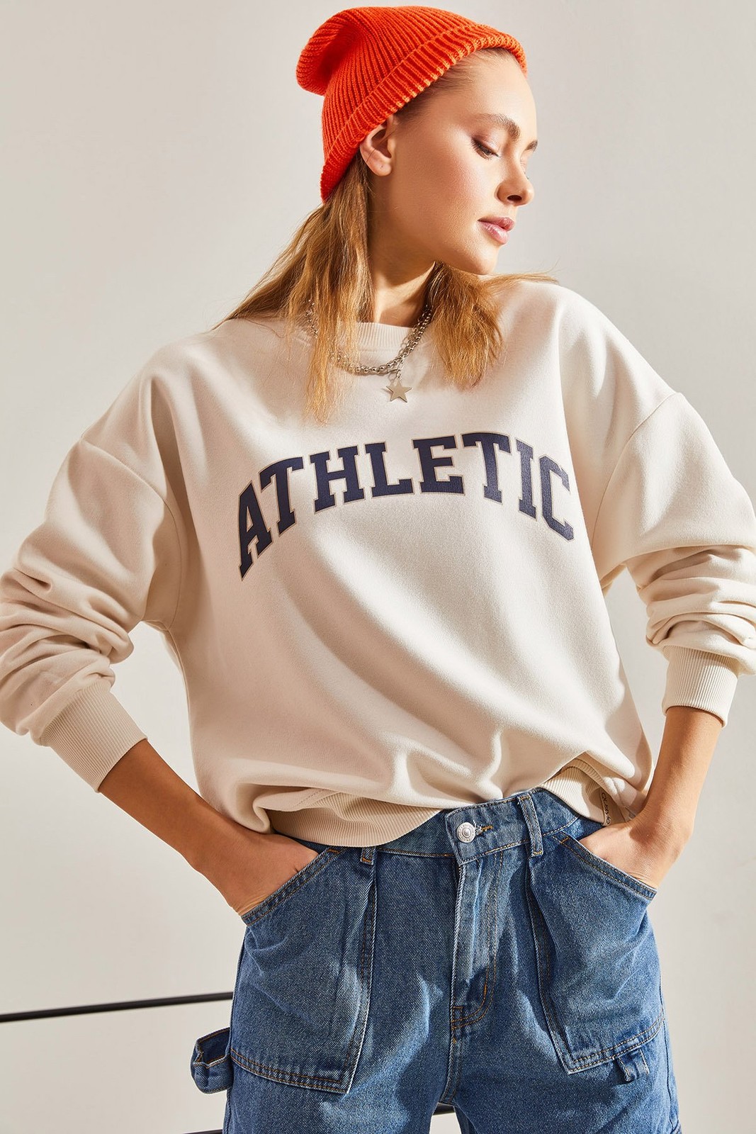 Bianco Lucci Women's Athletic Printed Three Thread Raised Sweatshirt