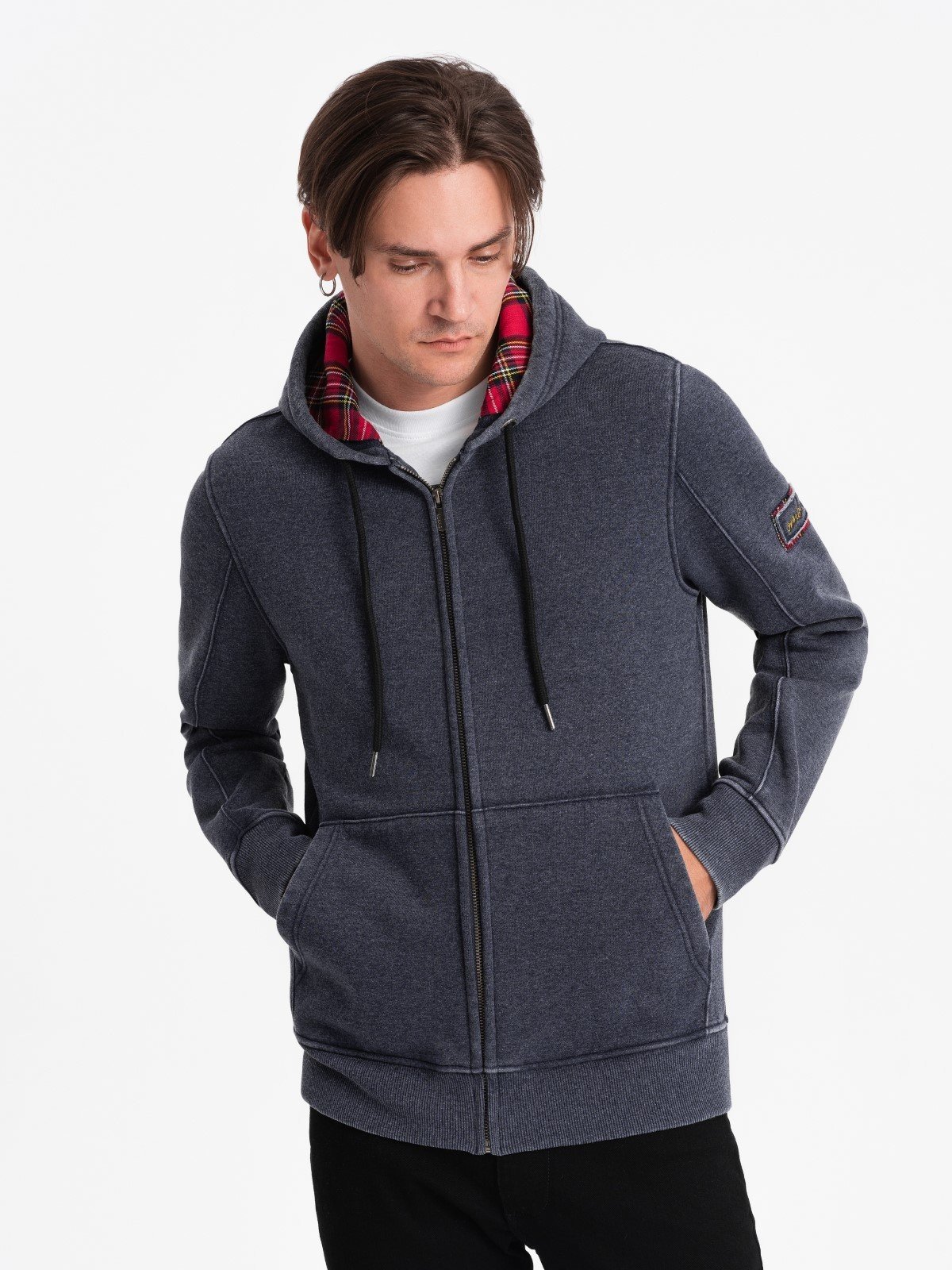 Ombre Washable men's unbuttoned hoodie - navy blue