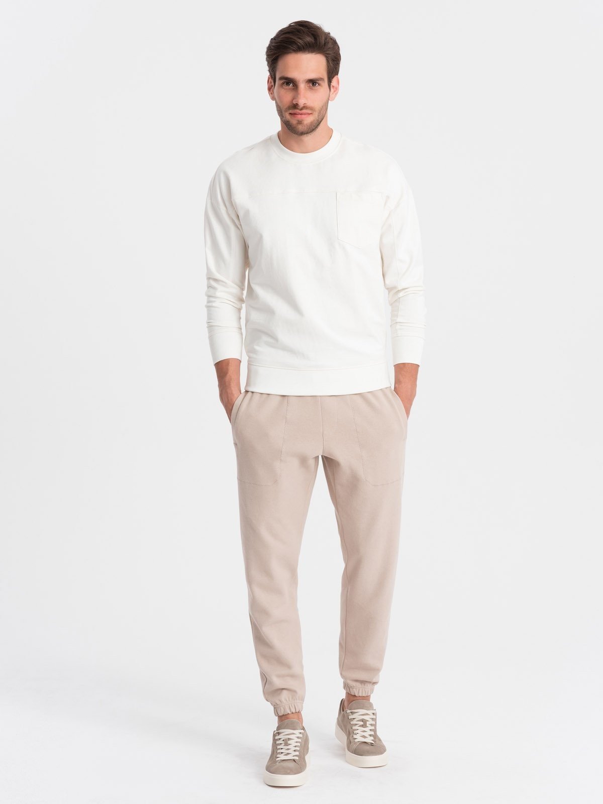 Ombre CARROT men's structured knit sweatpants - beige