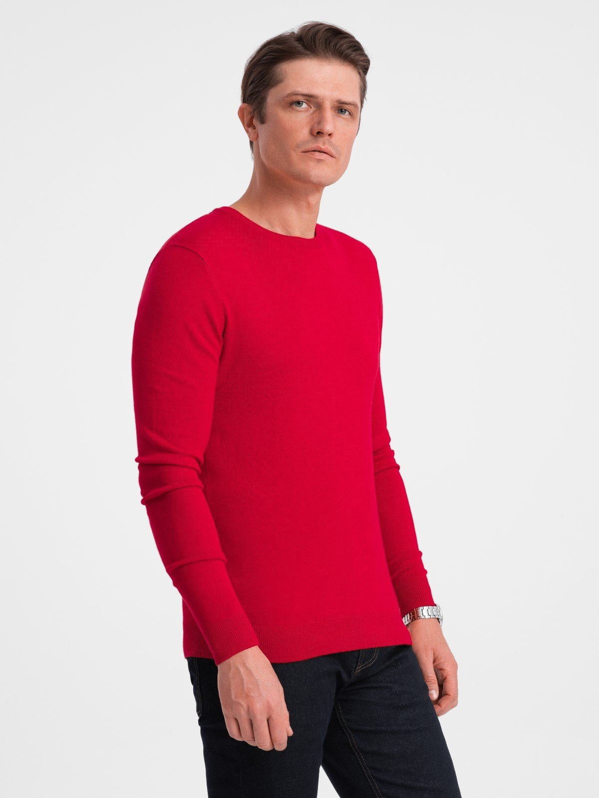 Classic men's sweater with round neckline - red V5 OM-SWBS V5 OM-SWBS - 0106