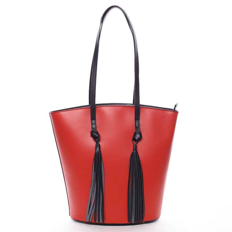 Dámská kožená kabelka na rameno červená/černá - Delami Vera Pelle Juxeen červená