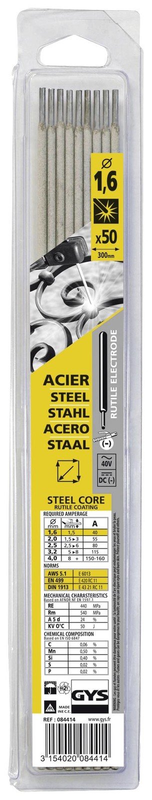 GYS Ruti-Stahl svařovací elektrody 50 ks (Ø x d) 1.6 mm x 300 mm 40 A (max.)