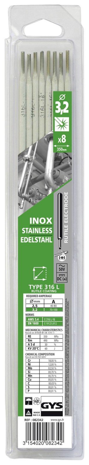 GYS Edelstahl svařovací elektrody 8 ks (Ø x d) 3.2 mm x 350 mm 70 - 100 A