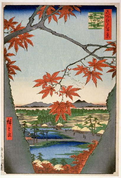 Hiroshige, Ando or Utagawa Hiroshige, Ando or Utagawa - Obrazová reprodukce Maples leaves at Mama, (26.7 x 40 cm)
