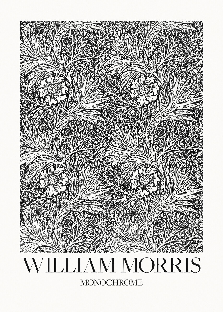 William Morris Ilustrace Marigold Monochrome, William Morris, (30 x 40 cm)