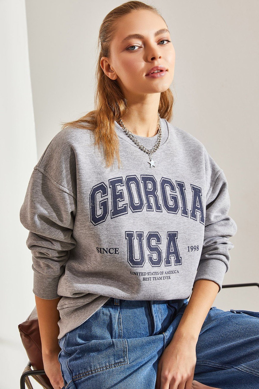 Bianco Lucci Women's Georgia Printed Three Thread Raised Sweatshirt