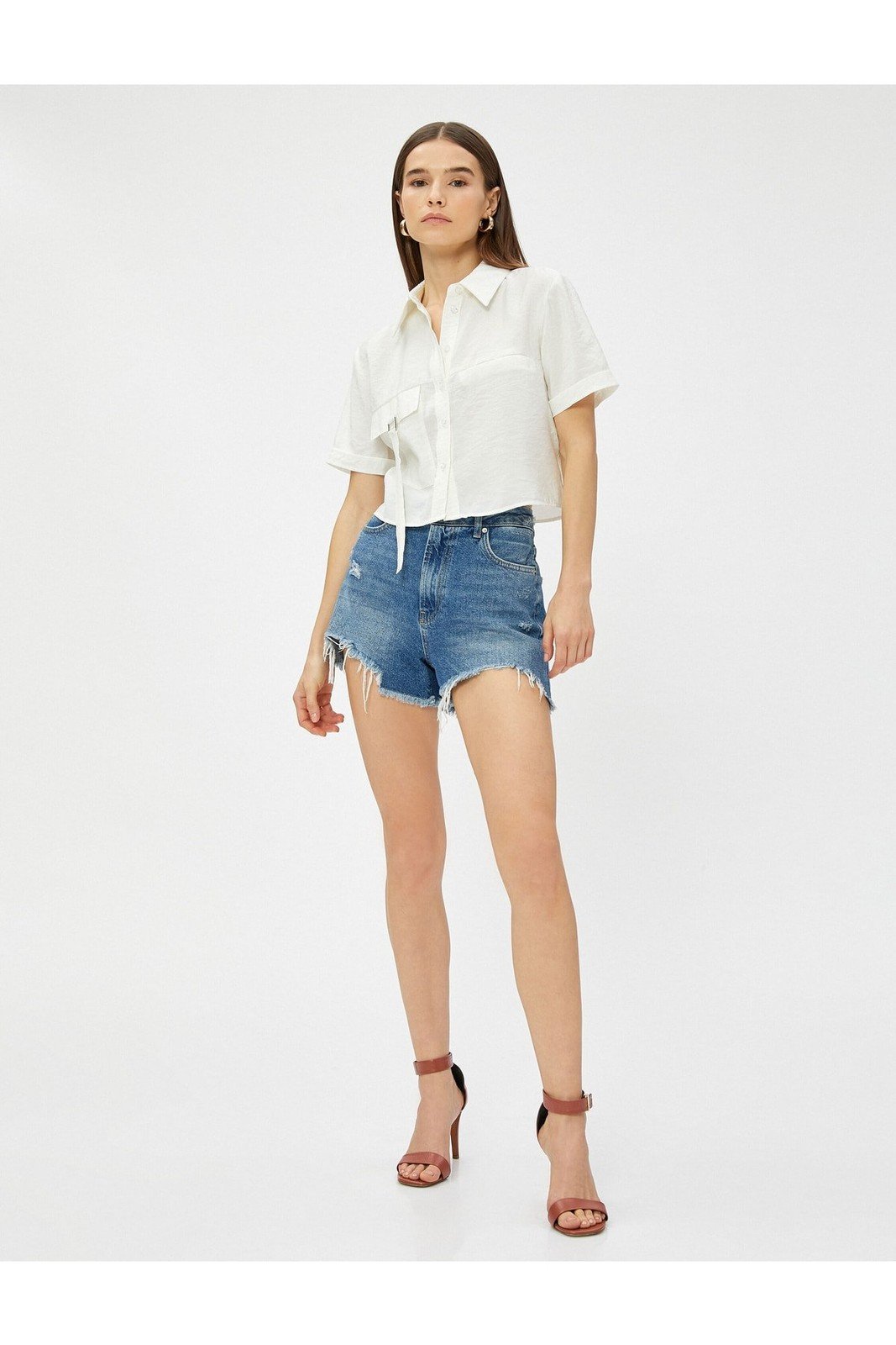 Koton Crop Shirt With Pocket Modal Blend