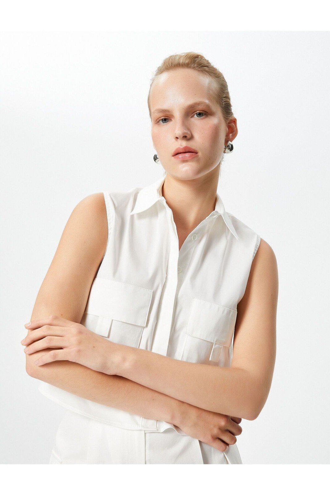 Koton Crop Shirt, Cargo Pocket Detailed, Sleeveless