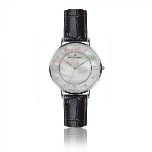 Dámské hodinky s černým páskem z pravé kůže Frederic Graff Silver Liskamm Croco Black Leather
