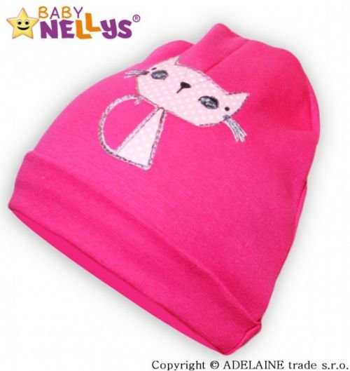 Baby Nellys Bavlněná čepička Baby Nellys ® - sytě růžová s Kočičkou