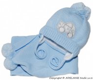 Zimní čepička s šálou - Autíčko sv. modré, 0-6m, Baby Nellys, vel. 56-68 (0-6 m)