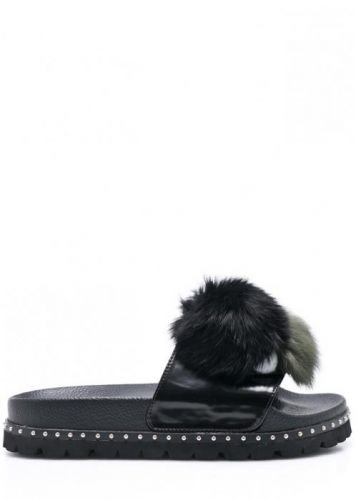 Černé pantofle s bambulkami Sixtyseven - 36