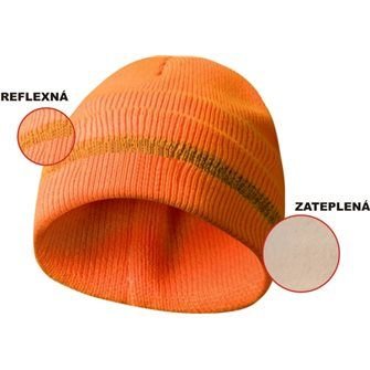 Zateplená čepice s reflexním páskem - oranžová