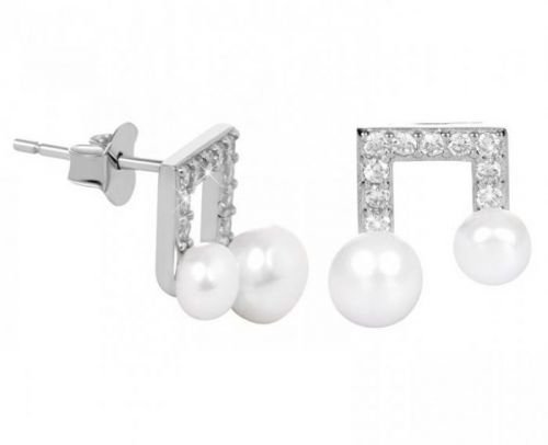 JwL Luxury Pearls Stříbrné náušnice Noty s pravou perlou a zirkony JL0414 stříbro 925/1000