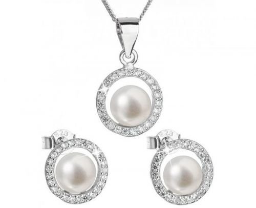 Evolution Group Luxusní stříbrná souprava s pravými perlami 29023.1