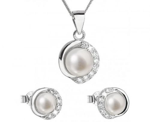 Evolution Group Luxusní stříbrná souprava s pravými perlami 29022.1