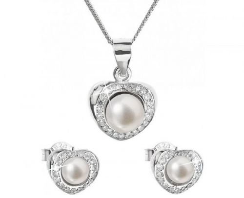 Evolution Group Luxusní stříbrná souprava s pravými perlami 29025.1