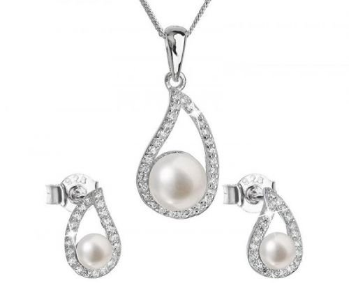Evolution Group Luxusní stříbrná souprava s pravými perlami 29027.1