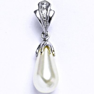 ČIŠTÍN s.r.o Stříbrný přívěšek s umělou bílou perlou,slza,přívěšek ze stříbra P 1216/1 13695