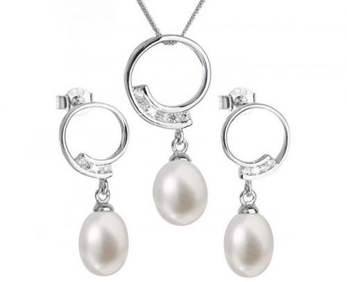 Evolution Group Luxusní stříbrná souprava s pravými perlami 29030.1