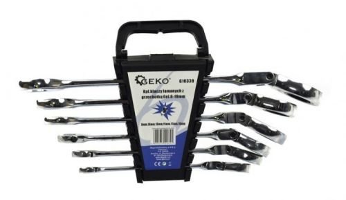 Klíče ráčnové očkoploché s kloubem, sada 6ks, 8-19mm, plast. držák, GEKO