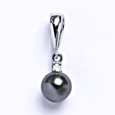 ČIŠTÍN s.r.o Stříbrný přívěšek s umělou černou perlou 8 mm a čirým zirkonem,přívěšek ze stříbra P 1207/6 13678