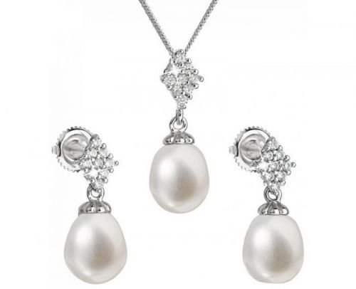 Evolution Group Luxusní stříbrná souprava s pravými perlami 29018.1