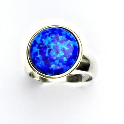 ČIŠTÍN s.r.o Stříbrný prsten, syntetický tmavě modrý opál, prstýnek ze stříbra, T 1372 13236