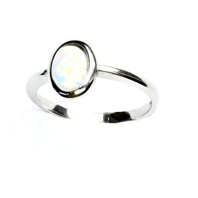 ČIŠTÍN s.r.o Stříbrný prsten, bílý syntetický opál, prstýnek s opálem, T 1354 13218
