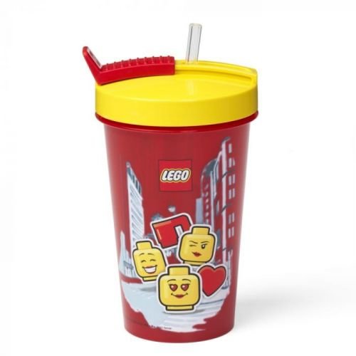 Červený kelímek se žlutým víčkem a brčkem LEGO® Iconic, 500 ml