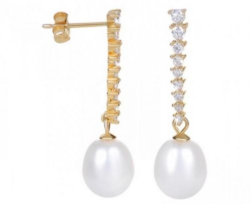 JwL Luxury Pearls Zlacené perlové náušnice s krystaly JL0405 stříbro 925/1000