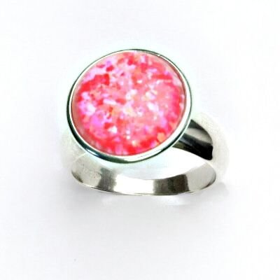 ČIŠTÍN s.r.o Stříbrný prsten, syntetický růžový opál, prstýnek ze stříbra, T 1372 13237