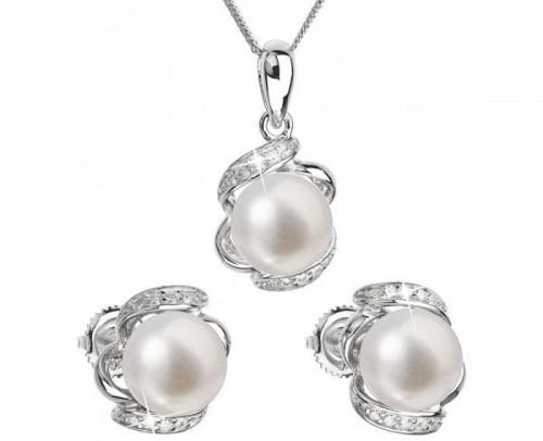 Evolution Group Luxusní stříbrná souprava s pravými perlami 29017.1