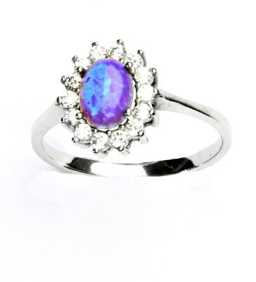 ČIŠTÍN s.r.o Stříbrný prsten, fialový syntetický opál, čiré zirkony, Kate, T 1507 13205