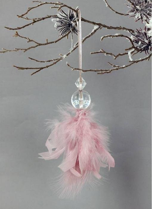Andělíček z peří , závěsný,  barva růžová, 6 ks v polybagu Cena za 1 ks AK6101-PINK Art