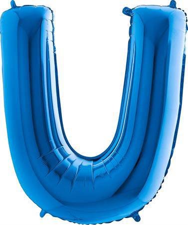 Balónek fóliový písmeno modré U 102 cm