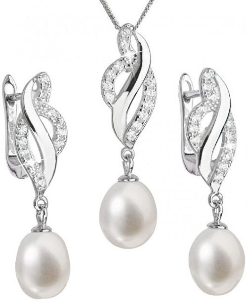 Evolution Group Luxusní stříbrná souprava s pravými perlami 29021.1
