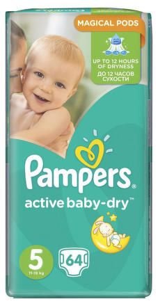 Pampers Active Baby-dry vel.5 Junior, 64ks