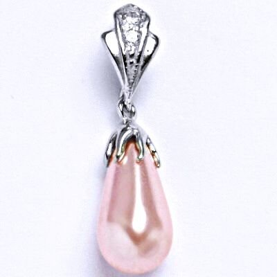 ČIŠTÍN s.r.o Stříbrný přívěšek s umělou růžovou perlou,slza,přívěšek ze stříbra P 1216/1 13697