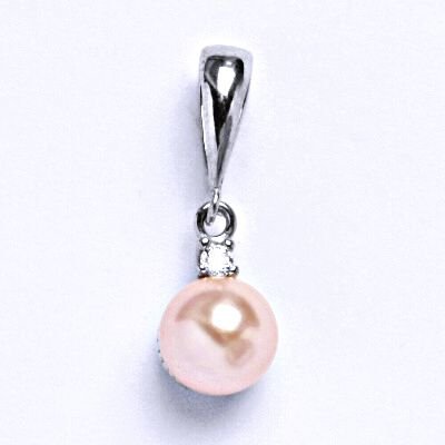 ČIŠTÍN s.r.o Stříbrný přívěšek s umělou růžovou perlou 8 mm a čirým zirkonem,přívěšek ze stříbra P 1207/6 13681