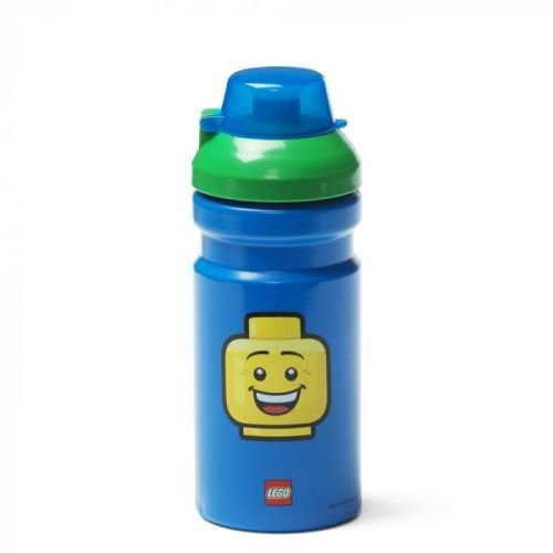 Modrá lahev na vodu se zeleným víčkem LEGO® Iconic, 390 ml