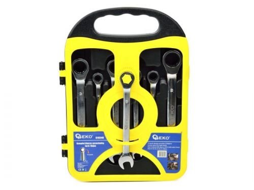 Klíče ráčnové očkoploché, sada 7ks, 8-19mm, plast. držák, GEKO