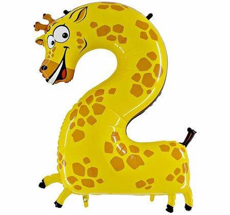 Balónek fóliový číslo 2 žirafa 102 cm