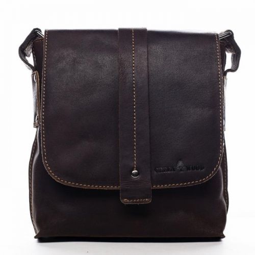 Větší praktická kožená pánská taška Thibault Green Wood hnědá